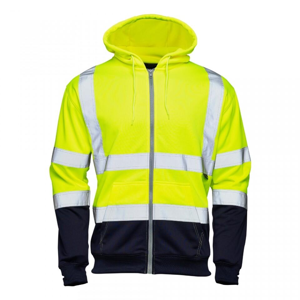 Supertouch Yellow/Navy Supertouch Hi Vis Yellow 2 Tone Hooded Zipped Sweatshirt