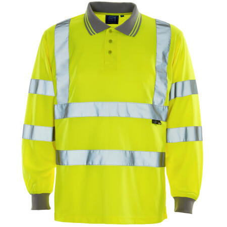 Supertouch Yellow Hi Vis Long Sleeve Bird Eye Polo Shirt