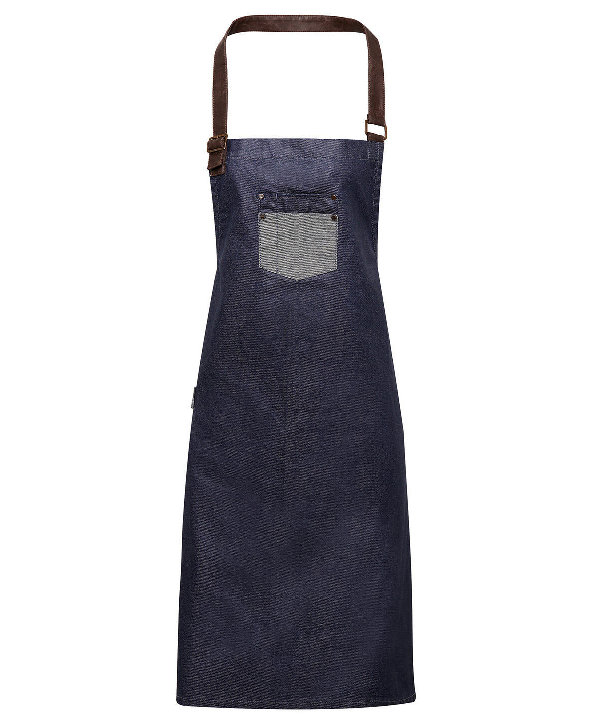 Premier PR136 Division waxed-look denim bib apron with faux leather Blue
