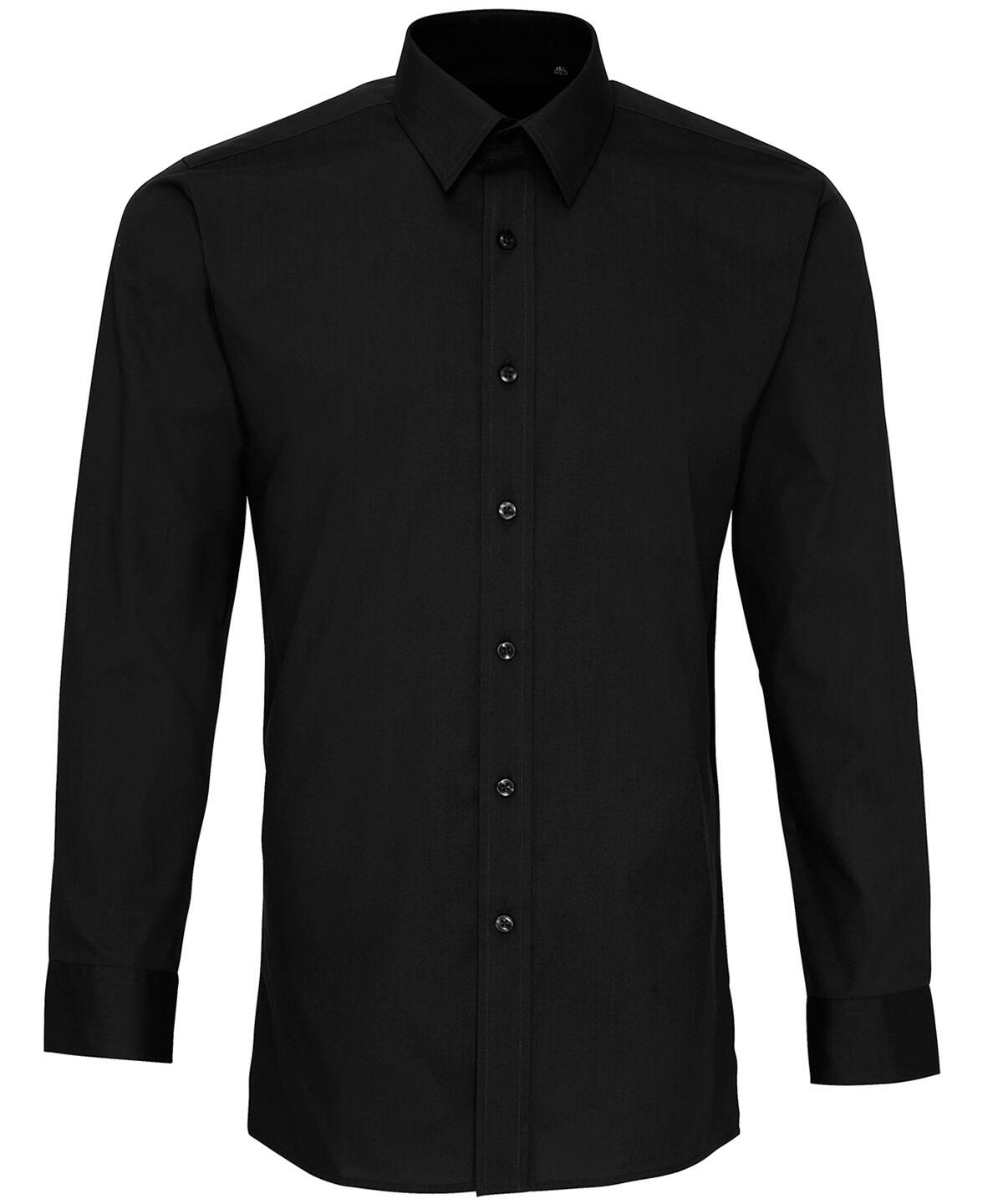 Premier PR204 Poplin fitted long sleeve shirt Black