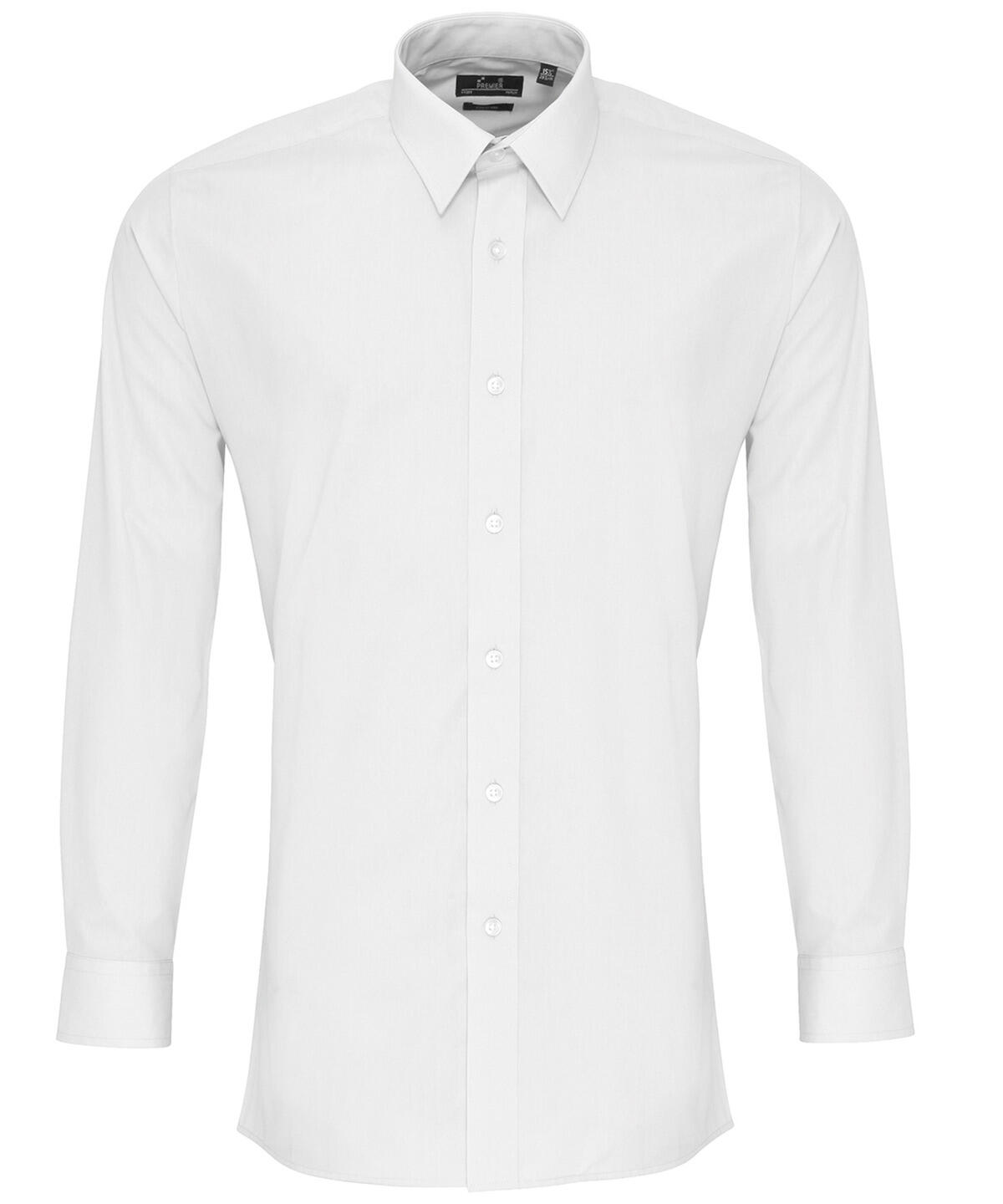 Premier PR204 Poplin fitted long sleeve shirt White
