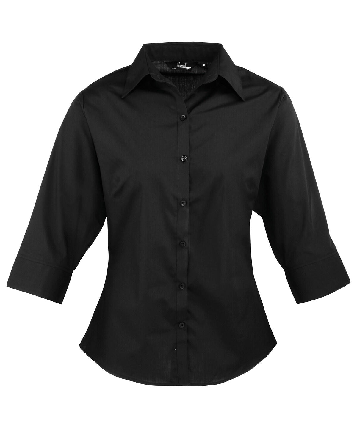 Premier PR305 Women's ¾ sleeve poplin blouse Black
