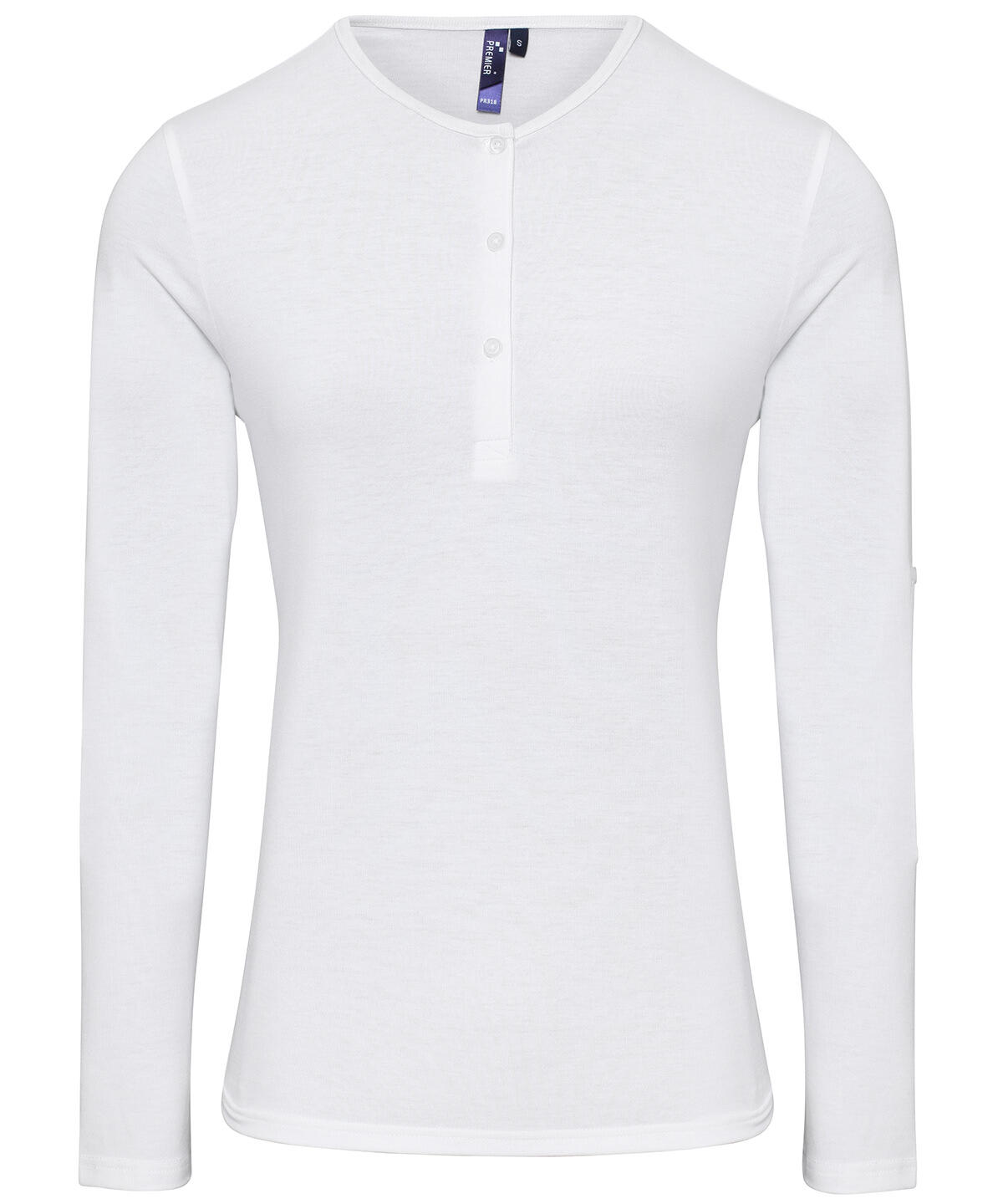 Premier PR318 Women's Long John roll-sleeve tee White
