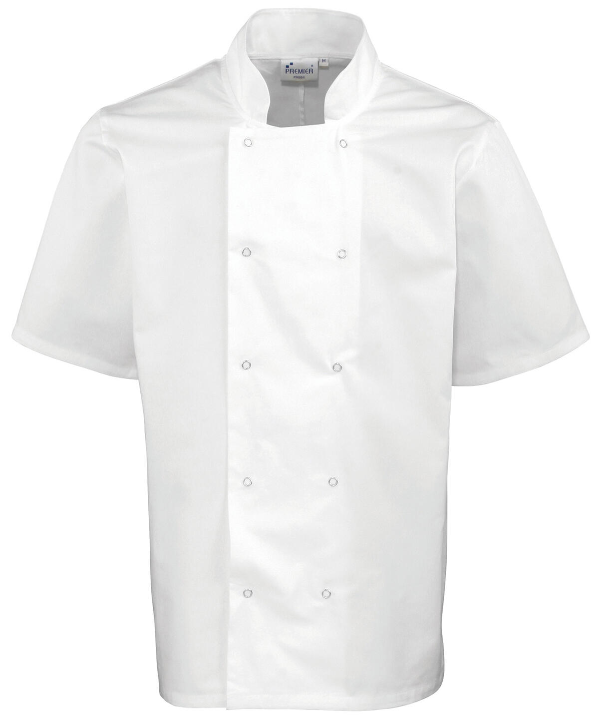 Premier PR664 Studded front short sleeve chef's jacket White