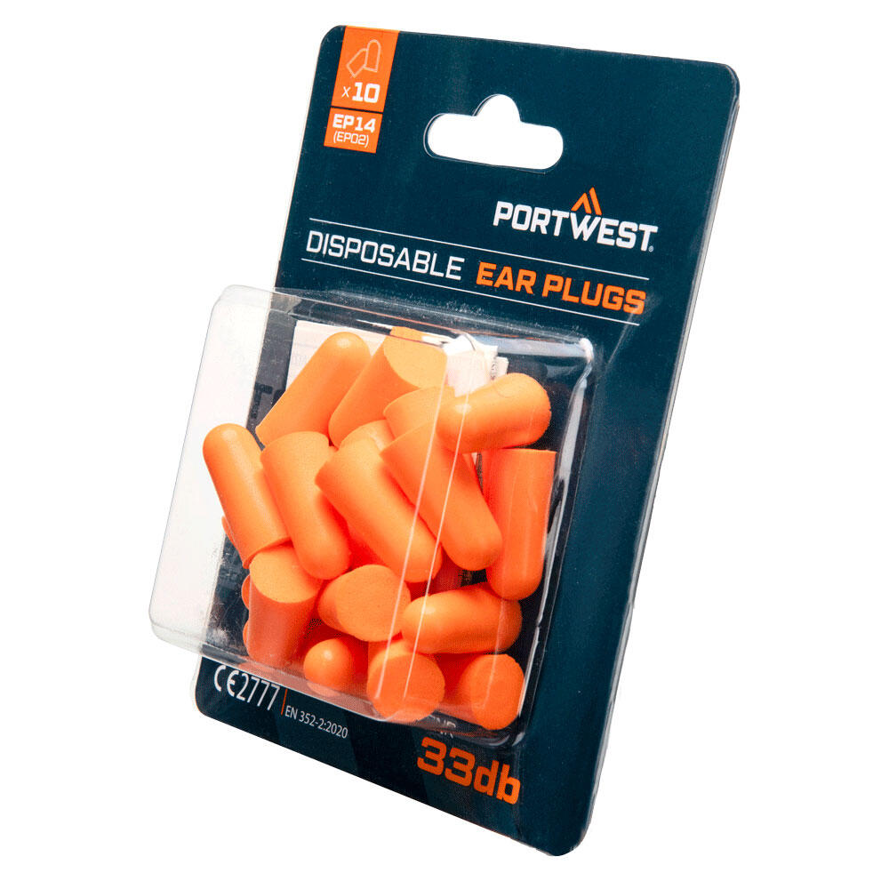 EP14 PU Foam Ear Plugs Blister Pack (10 Pairs) Orange - Image 2