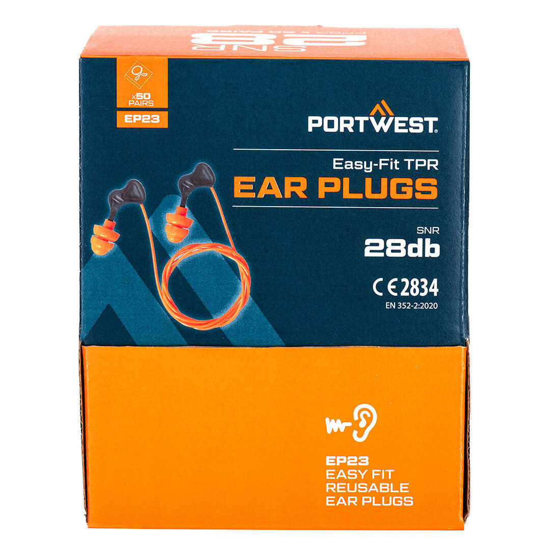 EP23 Easy Fit TPR Ear Plugs (50 Pairs) Orange - Image 2