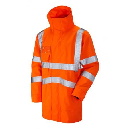 LEO Workwear CLOVELLY ISO 20471 Cl 3 Breathable Executive Anorak HV ORANGE