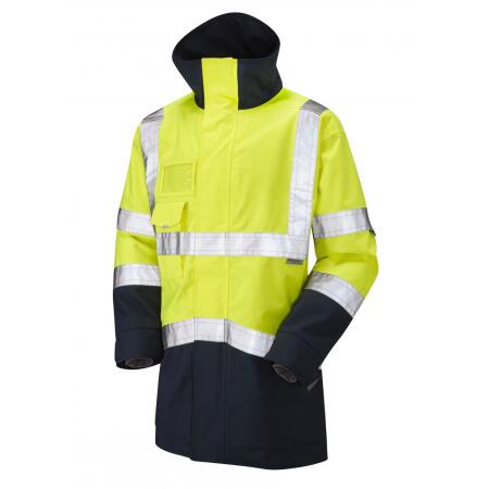 LEO Workwear CLOVELLY ISO 20471 Cl 3 Breathable Executive Anorak HV YELLOW/NAVY