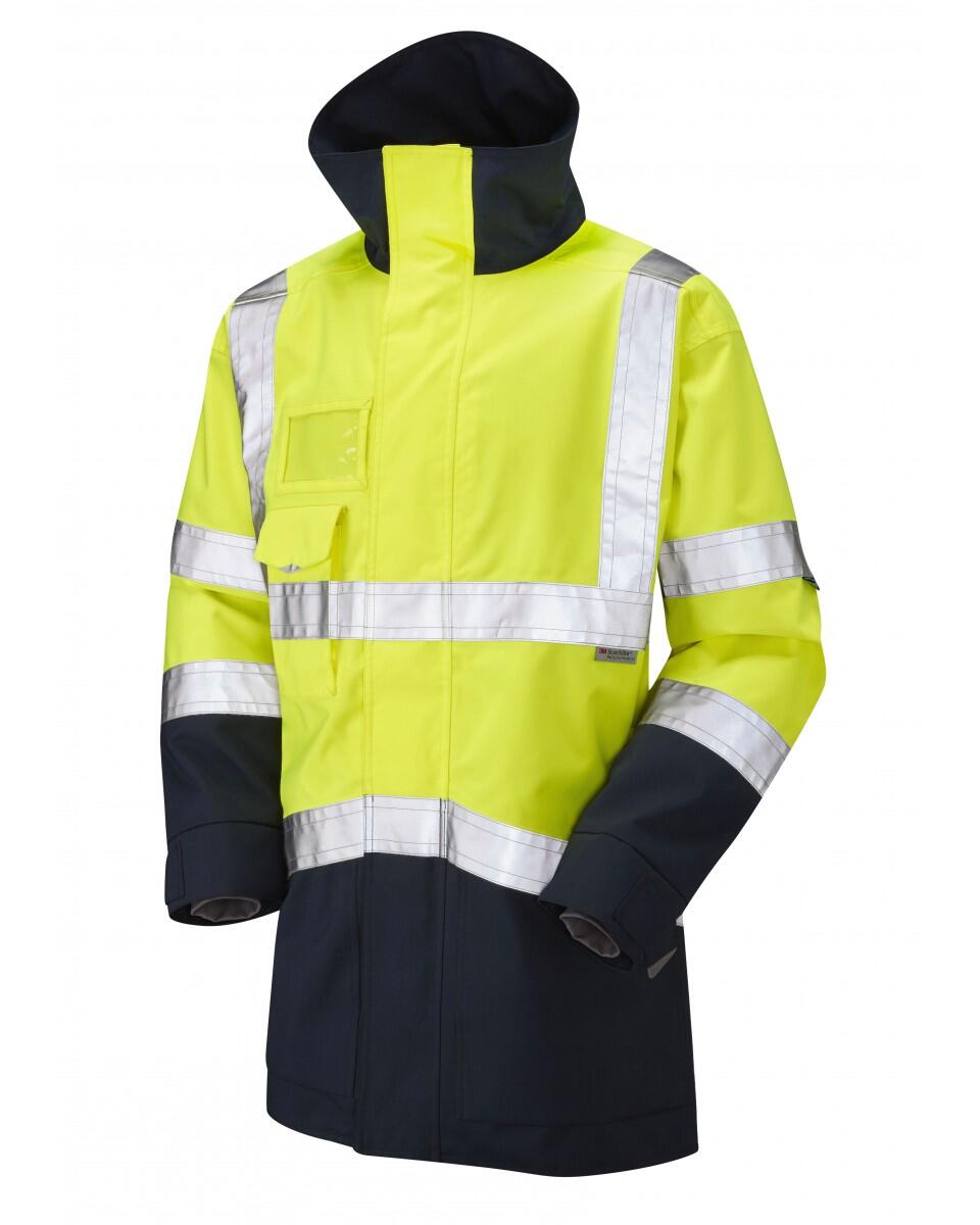 LEO Workwear CLOVELLY ISO 20471 Cl 3 Breathable Executive Anorak HV YELLOW/NAVY