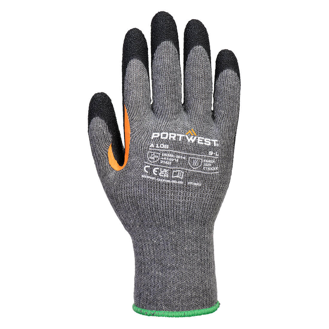 A106 Grip 10 Latex Reinforced Thumb Glove Grey/Black - Image 2