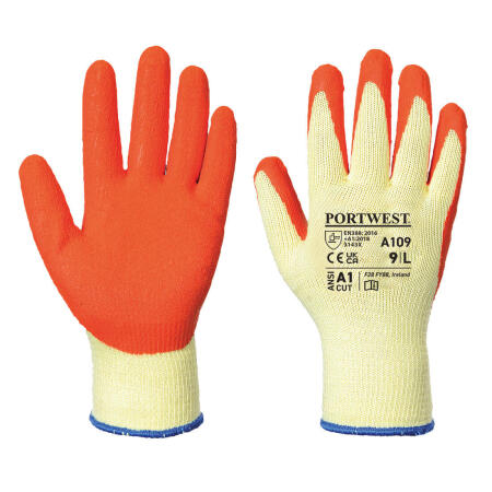 Portwest A109 Grip 10 Latex Crinkle Retail Glove Orange