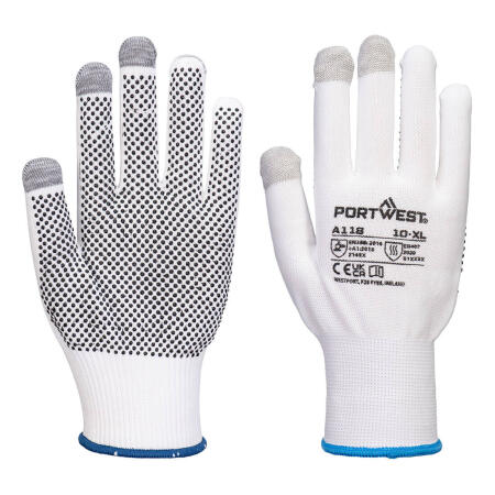 A118 Grip 13 PVC Dotted Touchscreen Glove White/Grey