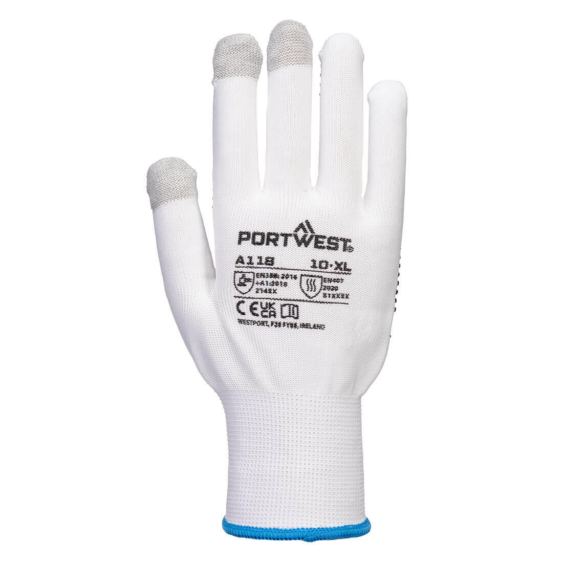 A118 Grip 13 PVC Dotted Touchscreen Glove White/Grey - Image 2