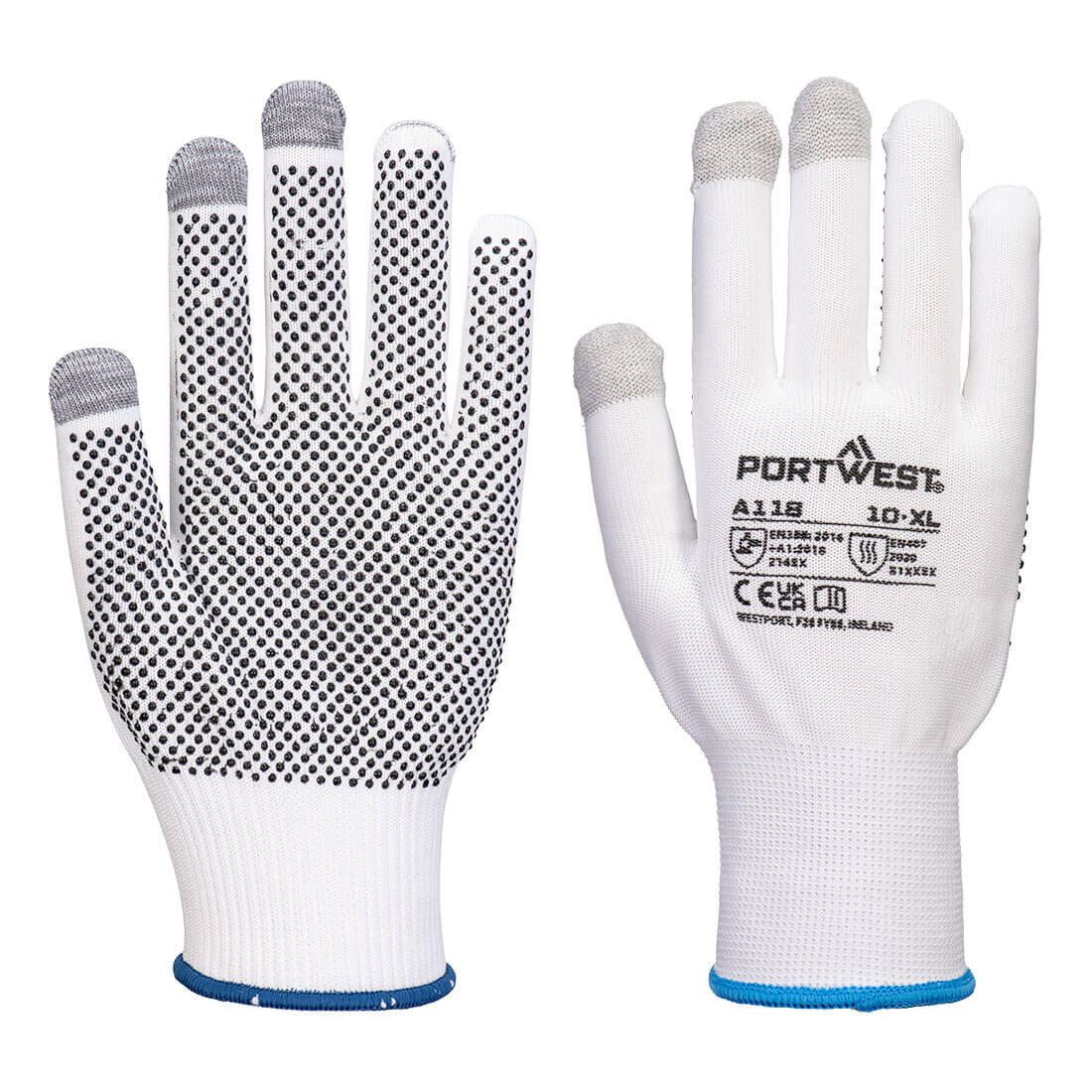 A118 Grip 13 PVC Dotted Touchscreen Glove White/Grey
