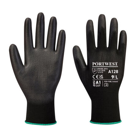 Portwest A128 PU Palm Glove Latex Free (Retail Pack) Black