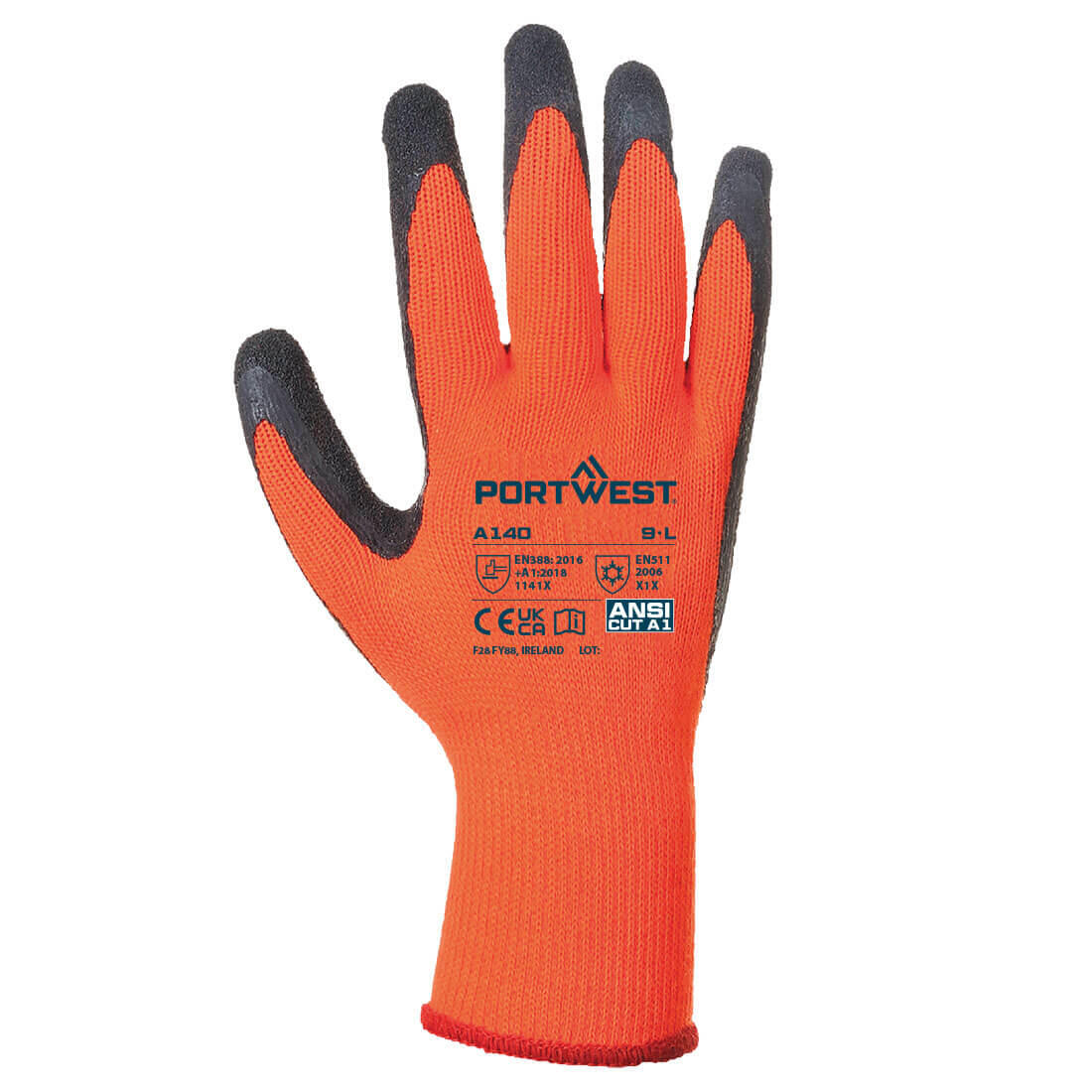 A140 Cold 10 Latex Crinkle Glove Orange/Black - Image 2
