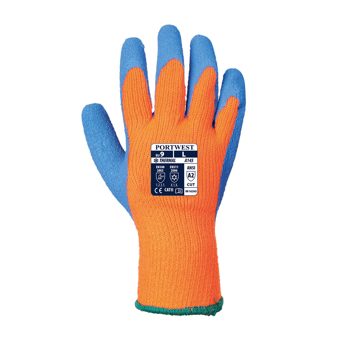 A145 Cold 7 Latex Crinkle Glove Orange/Blue - Image 2