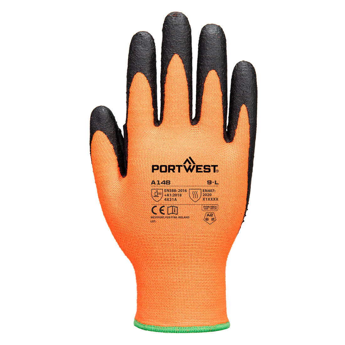 A148 Grip 13 Nitrile High Dotted Glove Orange/Black - Image 2