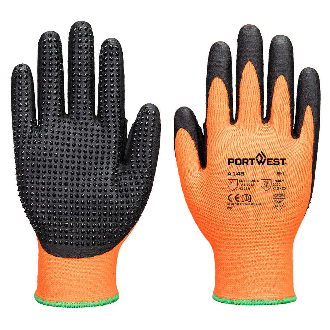 A148 Grip 13 Nitrile High Dotted Glove Orange/Black