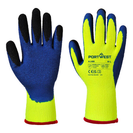 A185 Cold 7 Latex Crinkle Finger Dipped Glove Yellow/Blue