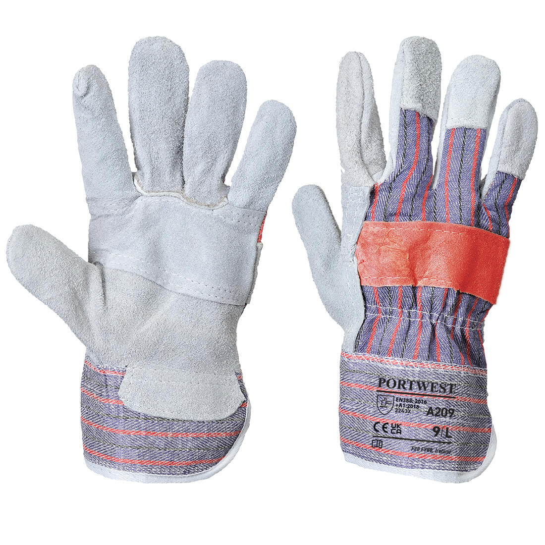 Portwest A209 Leather Rigger 300 Cow Split Palm Bar Glove Grey