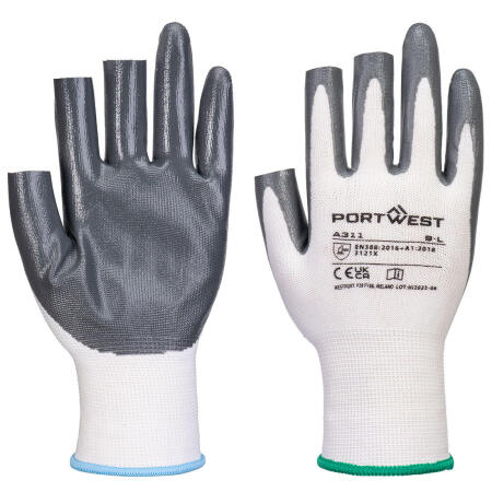 A311 Grip 13 Nitrile 3 Fingerless Glove White/Grey