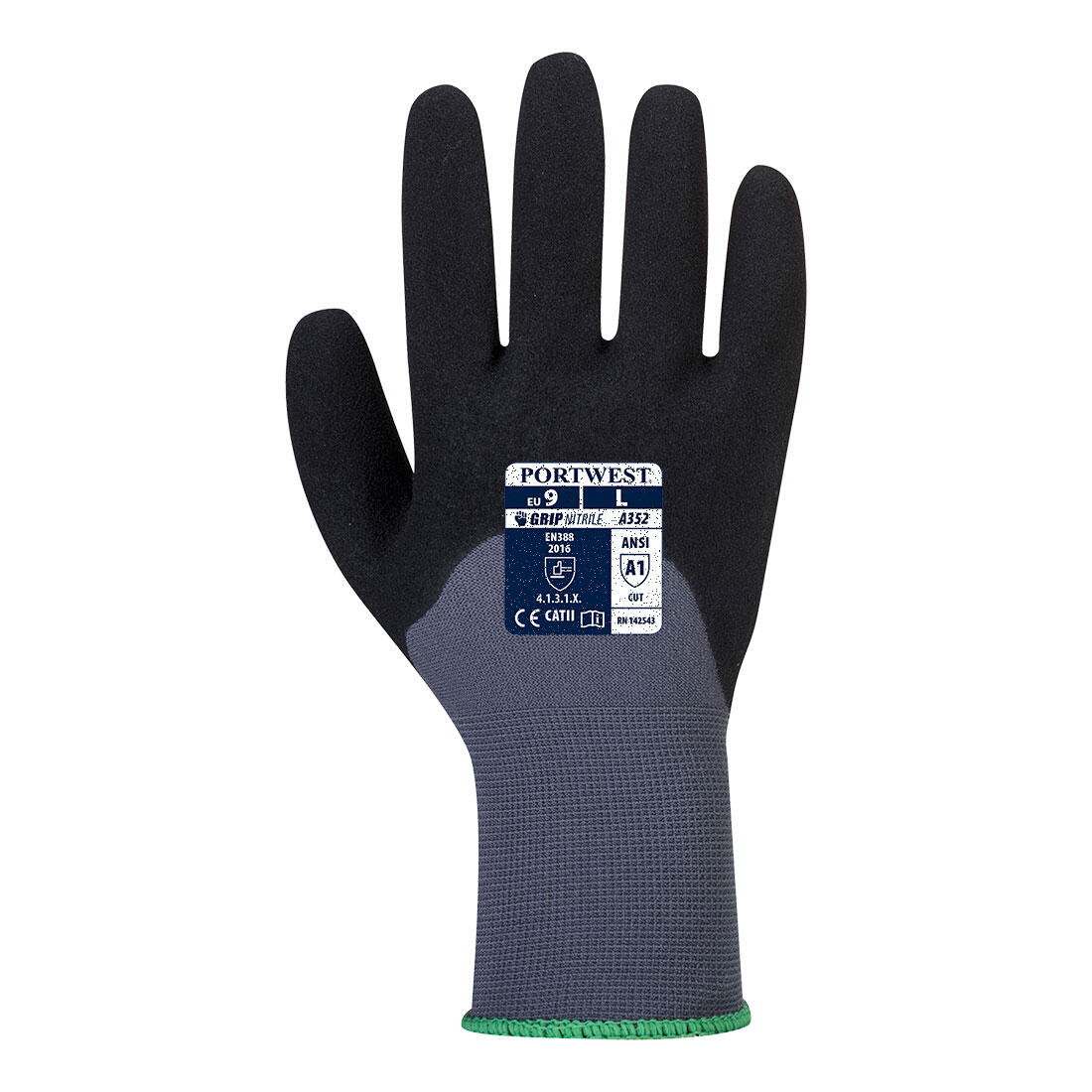 A352 Grip 15 Nitrile Sandy 3/4 Palm Glove Grey/Black - Image 2