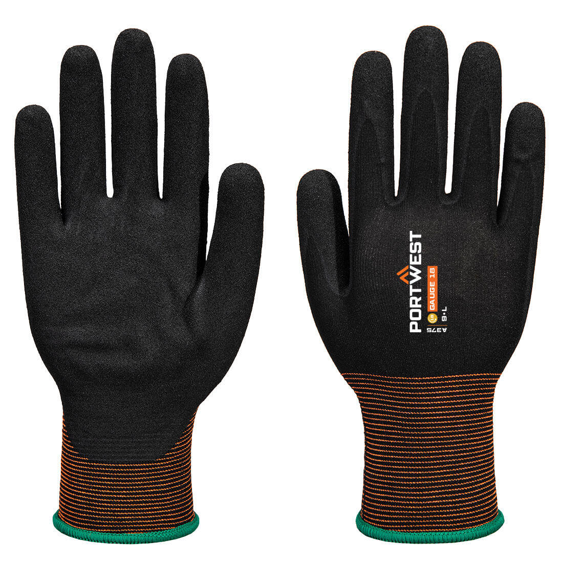 A375 GP Grip 18 Nitrile Smooth/Sandy Glove Black
