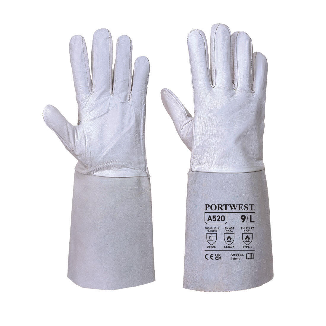 A520 TIG Welders 85 Grain Leather Gauntlet Grey