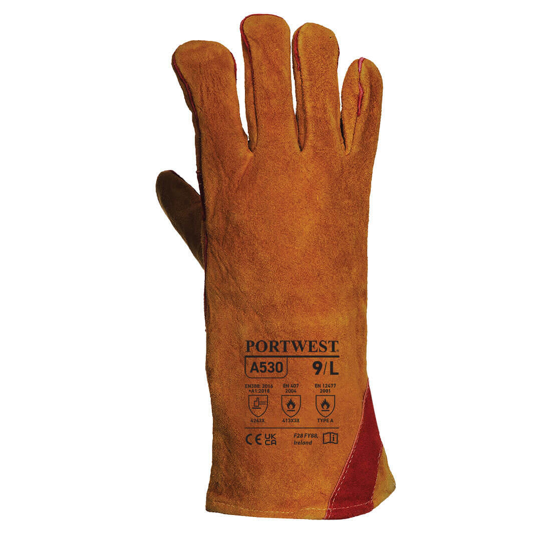 A530 Welders 330 Split Leather Reinforced Palm Gauntlet Brown - Image 2