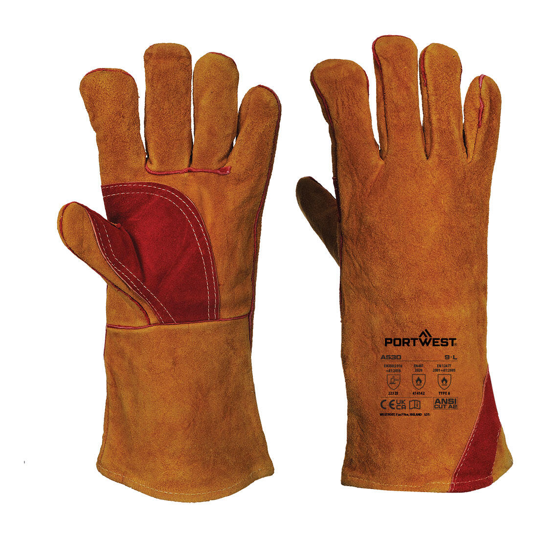 A530 Welders 330 Split Leather Reinforced Palm Gauntlet Brown