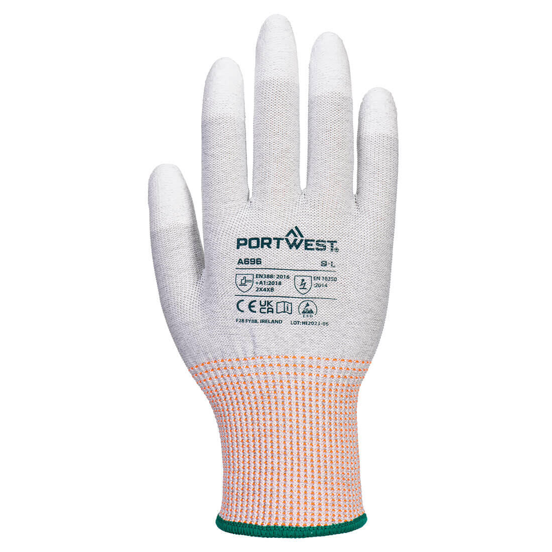 A696 LR13 ESD PU Fingertip Cut Glove Grey/White - Image 2