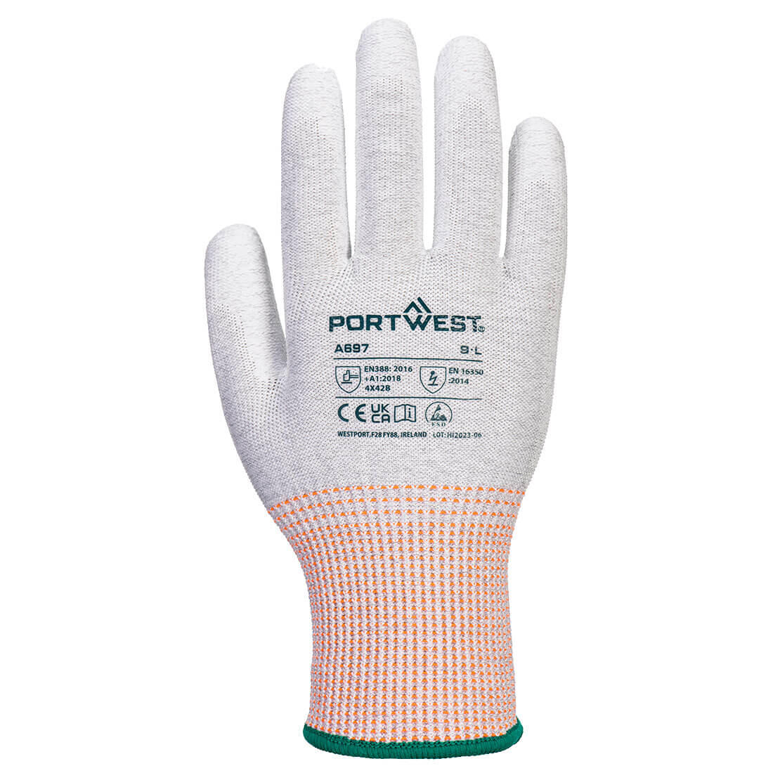 A697 ESD Cut B13 PU Palm Glove Grey/White - Image 2