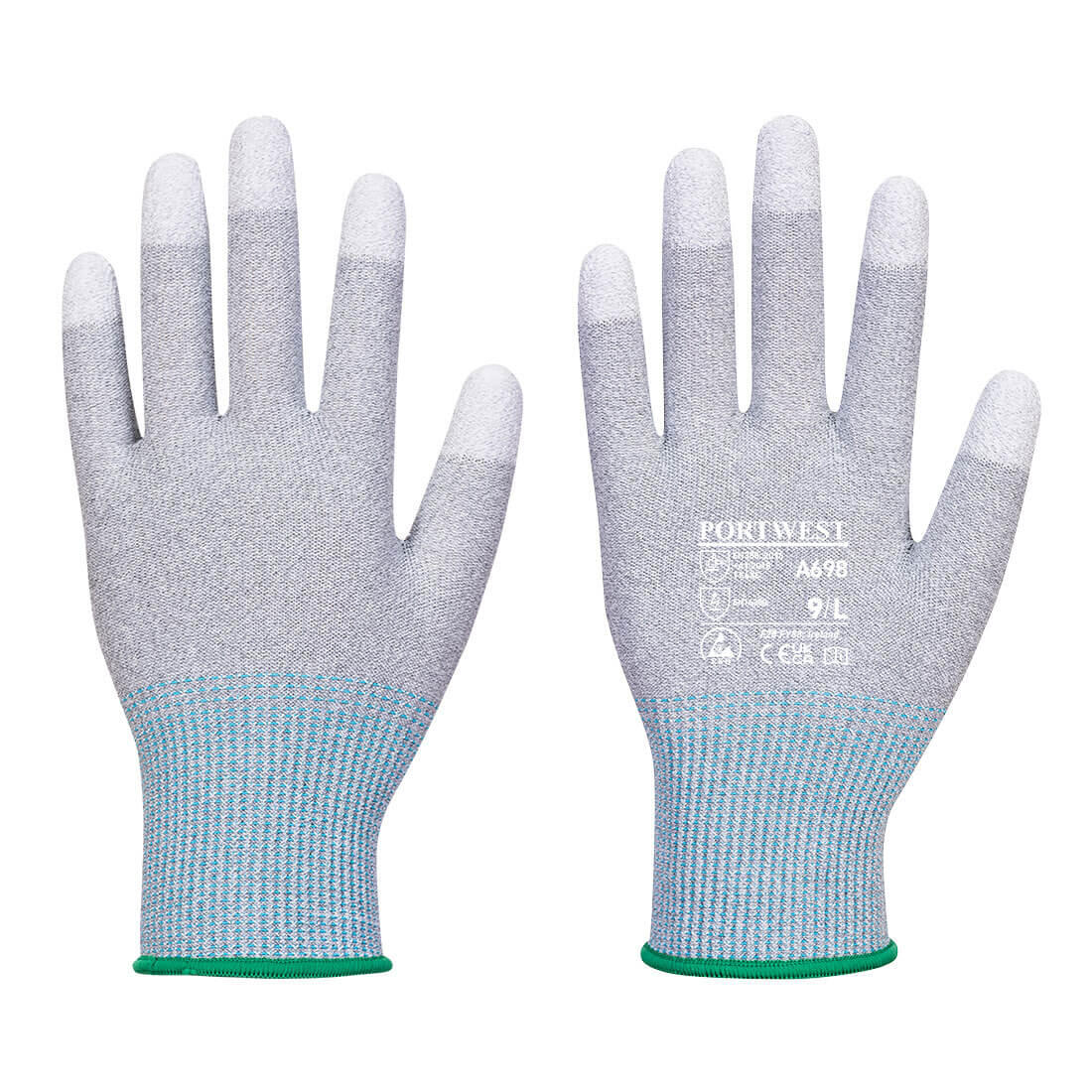 Portwest A698 MR13 ESD PU Fingertip Glove Grey/White
