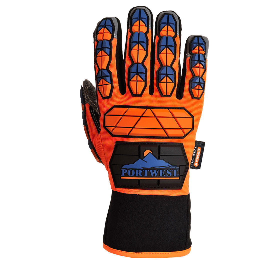 A726 Impact B205 Waterproof Dotted Palm Glove Orange/Blue - Image 2