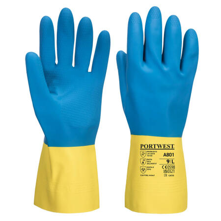 A801 Chem 300 Latex Double Dipped Gauntlet Yellow/Blue