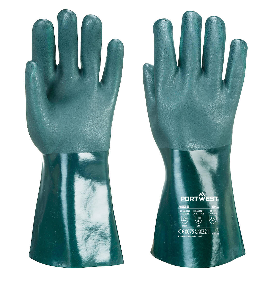 A835 Chem 350 PVC Double Dipped Gauntlet Green