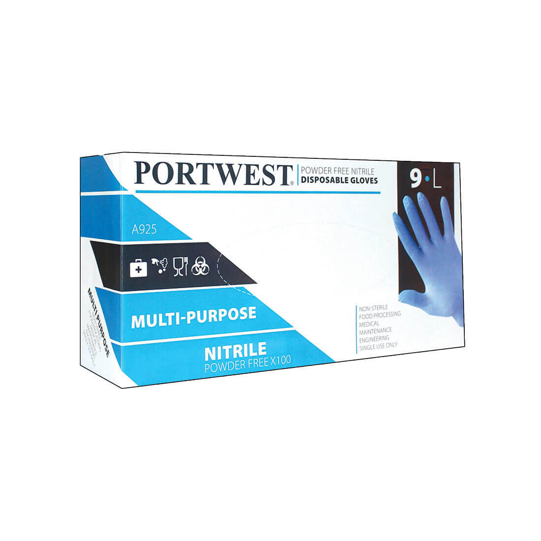 A925 Disp 3.5 mil Nitrile Powder Free Disposable Glove (Pk100) Blue - Image 2
