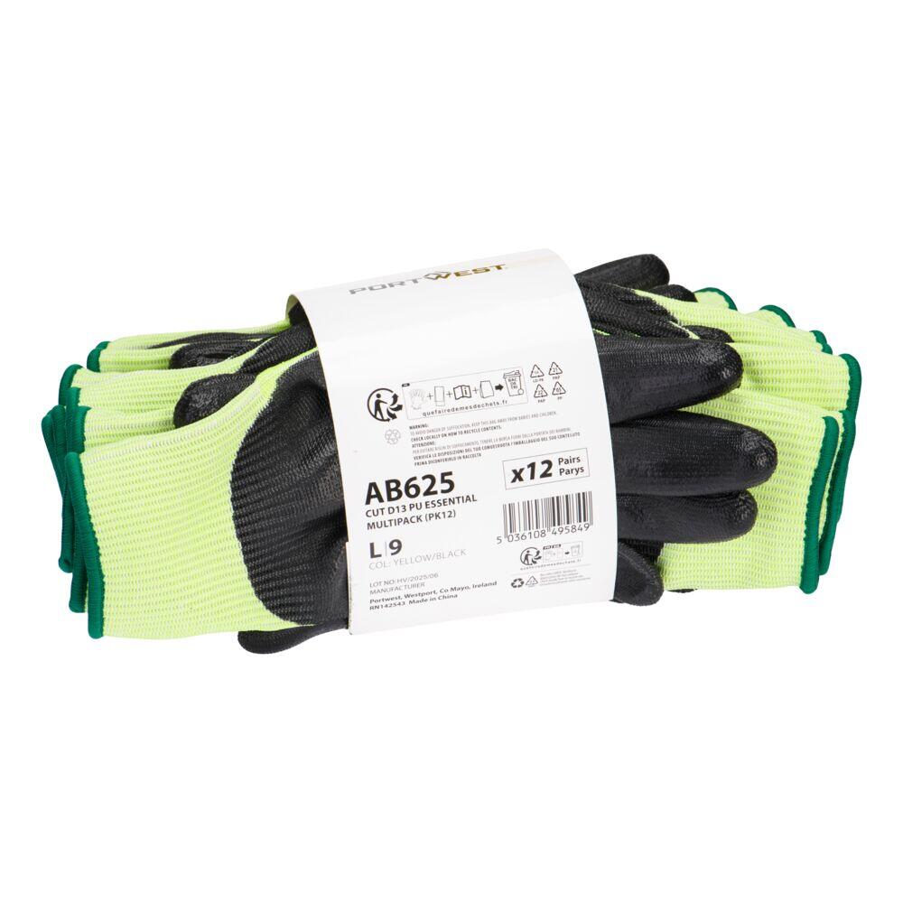 AB625 Cut D13 PU Essential Multipack (PK12) Yellow/Black