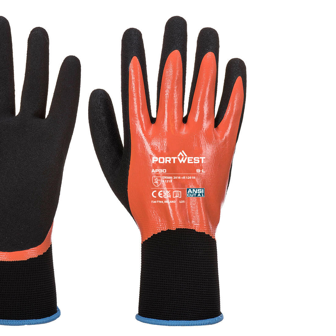 AP30 Grip 13 Nitrile Foam Aqua Glove Orange/Black - Image 2