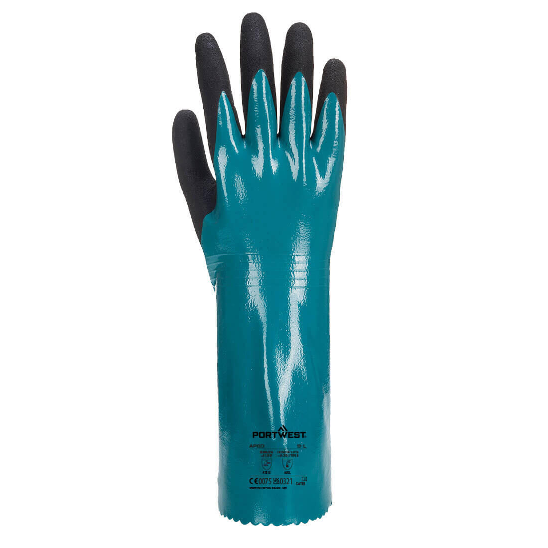 AP60 Chem 300 Nitrile Sandy Double Dipped Gauntlet Blue/Black - Image 2