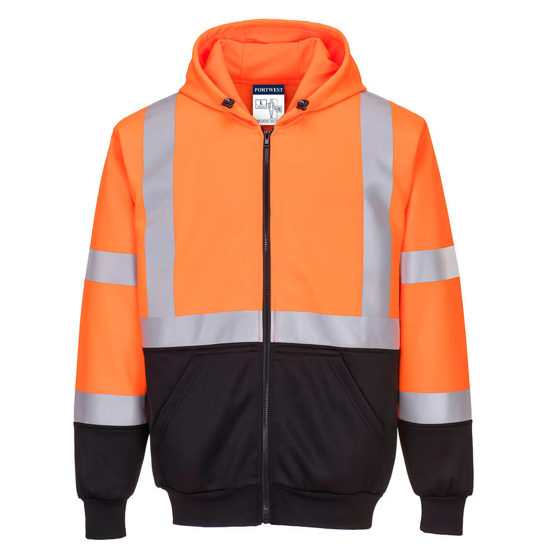 B315 Hi-Vis Contrast Zipped Hoodie Orange/Black