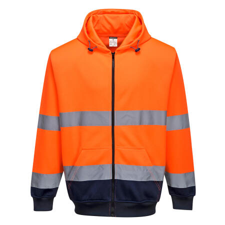 B317 Hi-Vis Contrast Zipped Hoodie Orange/Navy