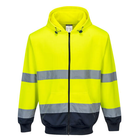 B317 Hi-Vis Contrast Zipped Hoodie Yellow/Navy