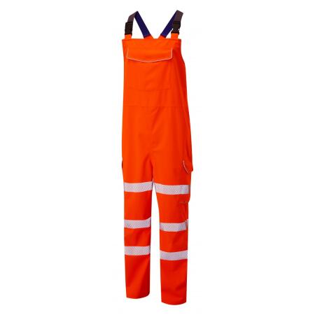 LEO Workwear NORTHAM ISO 20471 Cl 2 EcoViz 10K Breathable Bib & Brace HV ORANGE