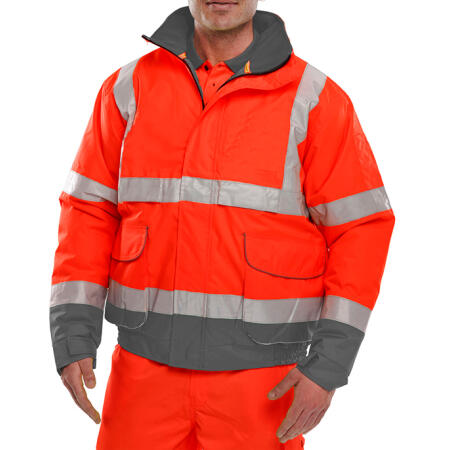 Beeswift Two-Tone Hi-Vis Bomber Jacket Red/Grey