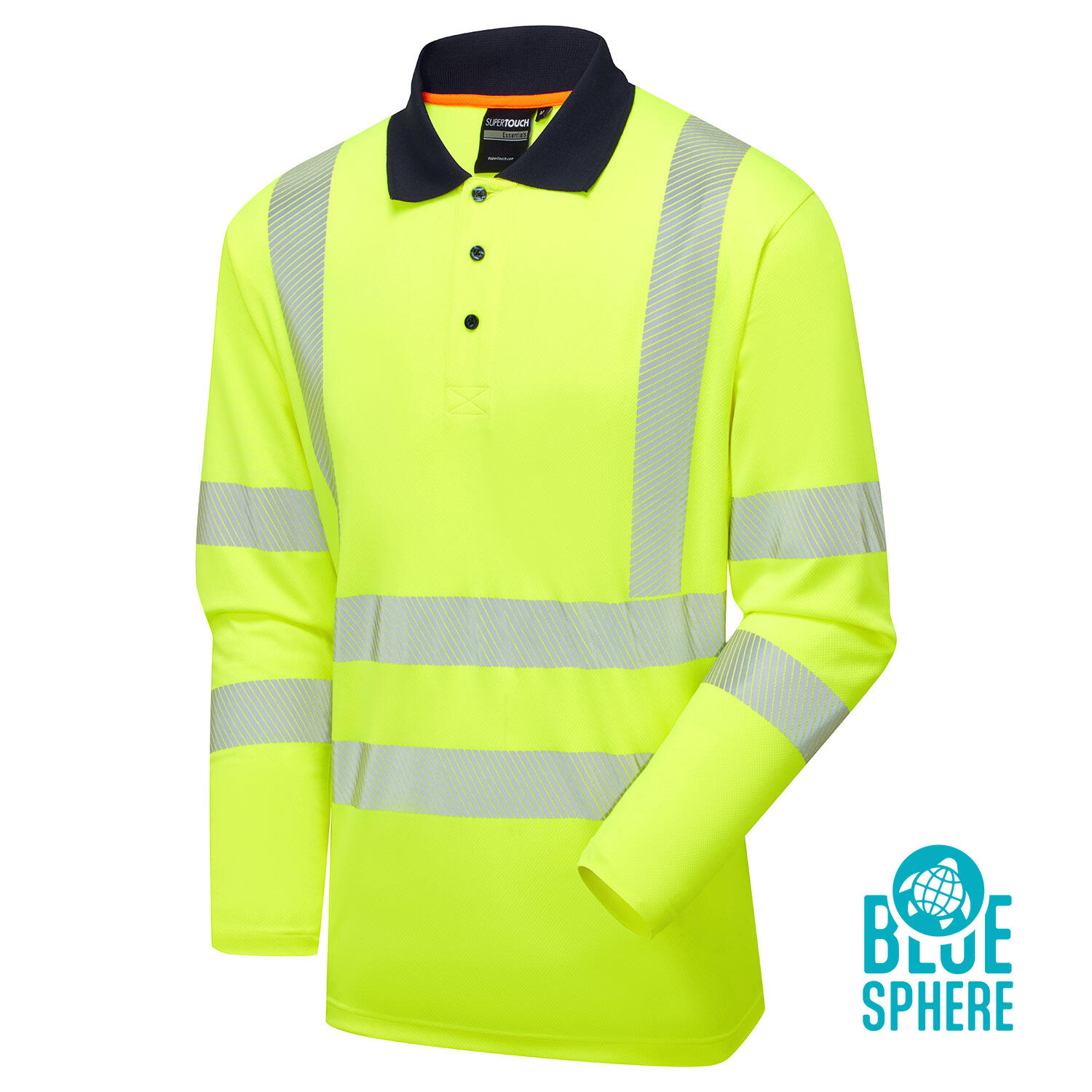 Supertouch Blue Sphere Yellow Essentials Hi-Vis Eco CoolMax Yellow Long Sleeve Polo