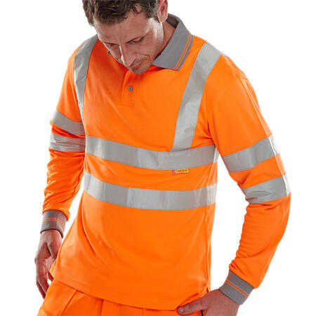 Beeswift Long Sleeve Hi-Vis Polo Shirt  Orange