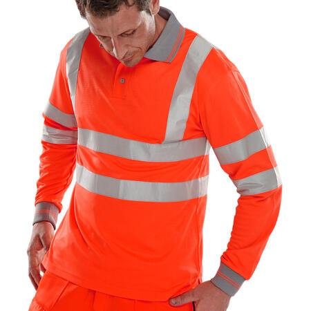 Beeswift Long Sleeve Hi-Vis Polo Shirt  Red