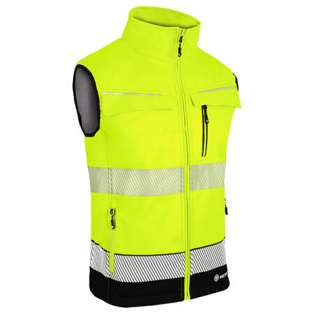 Beeswift Deltic Two-Tone Hi-Vis Softshell Rail Bodywarmer Saturn Yellow / Navy